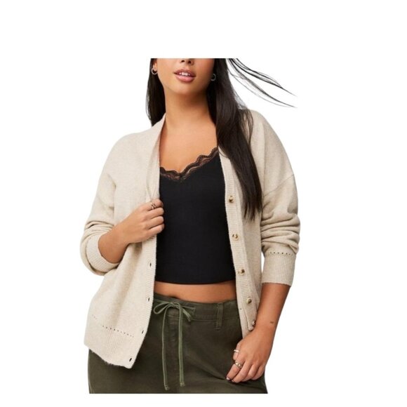 Torrid Vegan Cashmere Cardigan V-Neck Drop Shoulder Sweater Beige Size 4 Soft - Picture 1 of 15